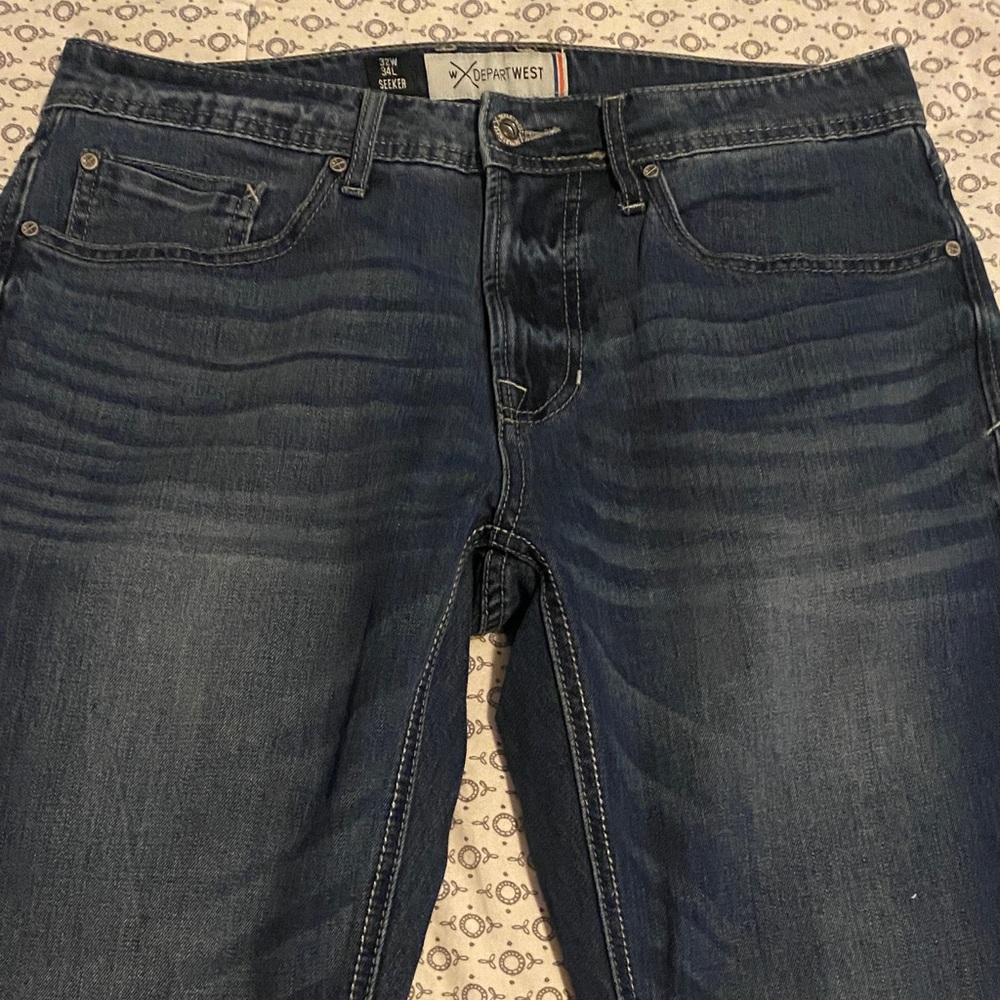 Express Slim Straight Jeans in Dark Blue Denim